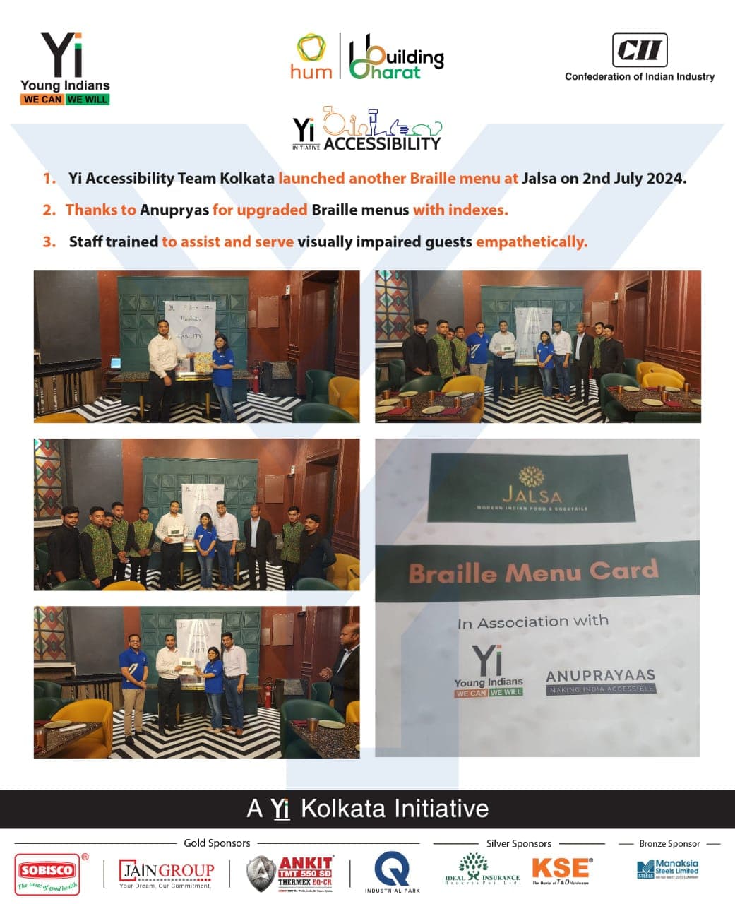 Yi24 | Accessibility - Braille Menu Card Launch at Jalsa